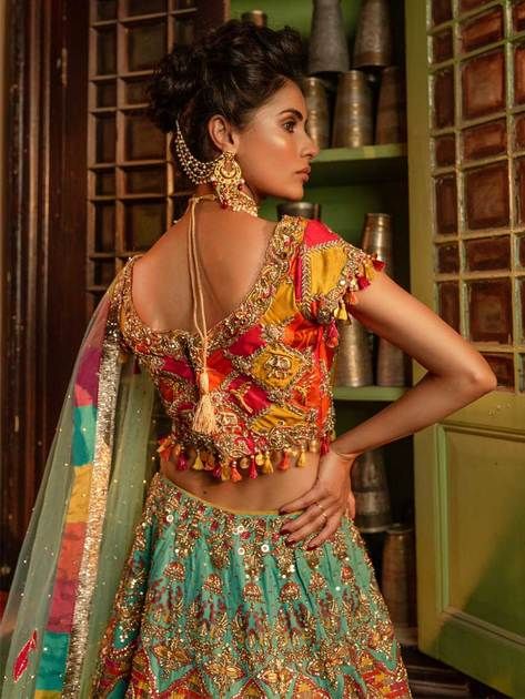 Bollywood Style Multicolor Sharara With Intricate Embroidery, Multicolor Embroidered Lehenga For Designer Wear, Designer Multicolor Lehenga With Intricate Embroidery, Designer Multicolor Embroidered Lehenga, Anarkali Choli With Intricate Embroidery In Multicolor, Multicolor Embroidered Choli For Reception, Multicolor Semi-stitched Choli With Intricate Embroidery, Multicolor Semi-stitched Embroidered Choli, Navratri Lehenga With Intricate Multicolor Embroidery