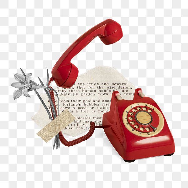 an old fashioned red telephone sitting on top of a piece of paper