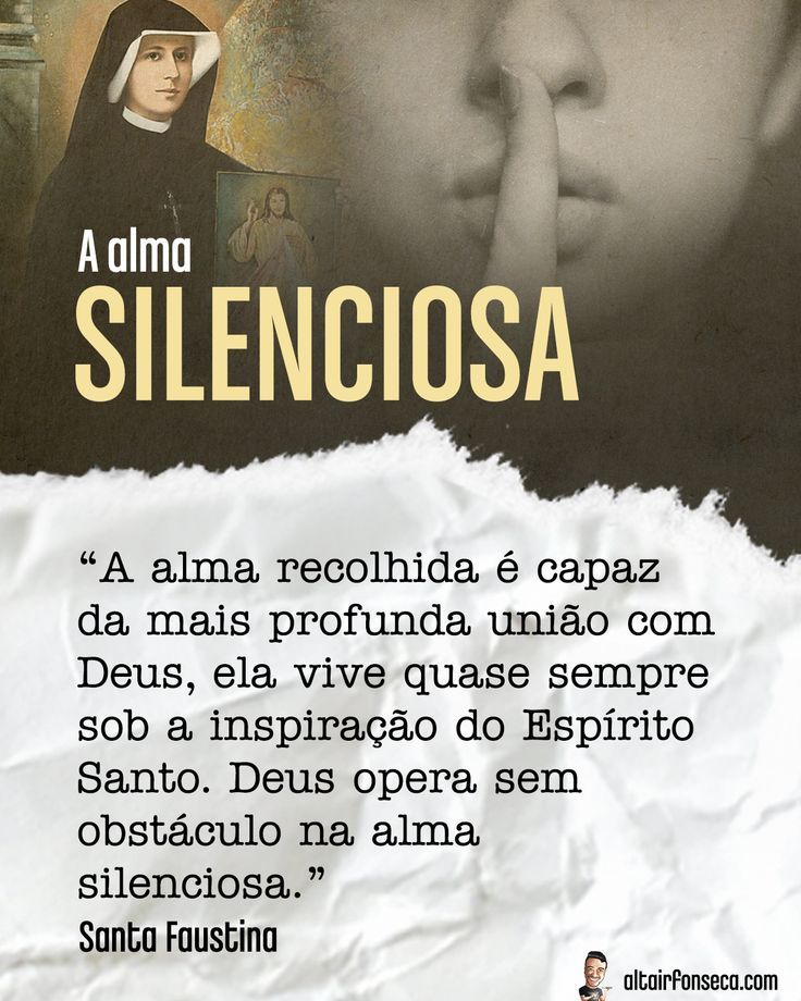 É suspeita a atitude de pessoas que se dizem movidas pelo Espírito Santo de Deus, mas que não conseguem fazer silêncio e sempre demonstram algum tipo de descontrole emocional. É preciso humildade para aprender com os santos, que foram capazes de silenciar para ouvir o Senhor. A partir do momento em que conseguimos vencer a nossa carne e nos desapegamos de nossos caprichos, Deus opera sem obstáculo em nós. Faustina Kowalska, Divine Mercy, Catholic Art, Gods Love, Opera, Bible, Jesus