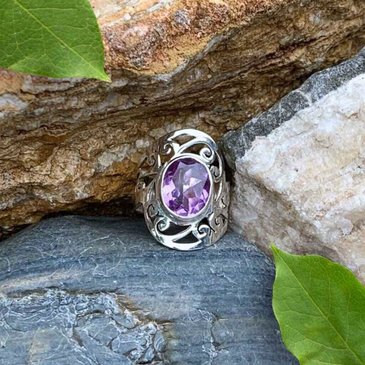 Filigree Sterling-Faceted Amethyst Ring Living Essentials, Sterling Silver Filigree, Amethyst Jewelry, Filigree Ring, Silver Filigree, Amethyst Gemstone, Amethyst Ring, Gemstone Jewelry, Gemstone Rings