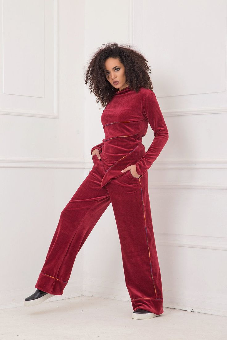 "Pants For Women, Velvet Pants, Plus Size Clothing Extremely comfortable pants designed for unhindered movement during your busy days. Match it with this top https://www.etsy.com/listing/639647978/ 🌟 Every order is sent out worldwide with EXPRESS 2-3 days delivery 🌟 Easily customizable Comfortable and the ideal gift idea Fitting every body type, suitable for every occasion Easily combined with accessories and other articles of clothing Adeptt Fashion is designed to flatter every body type and Red Velvet Pants, Velvet Clothing, Drape Maxi Dress, Pants Baggy, Velvet Jumpsuit, Wedding Jumpsuit, Velvet Clothes, Retro Styles, Pants Plus Size