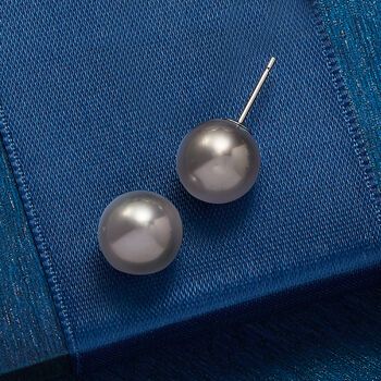 Ross-Simons - 9-9.5mm Black Cultured Tahitian Pearl Stud Earrings in 14kt White Gold. Exotic and refined, these 9-9.5mm black cultured Tahitian pearl stud earrings are a fashion statement that goes with everything - from tailored denim to a little black dress! Finishes with 14kt white gold post backings. Black pearl stud earrings. Tahitian pearls are unique and may vary. Pearl birthstones are the perfect gift for June birthdays. Classic Tahitian Pearl Earrings, Classic Gray Jewelry For Formal Occasions, Pearl Birthstone, June Birthday, Tahitian Pearls, Black Culture, Pearl Stud Earrings, Pearl Studs, Black Pearl