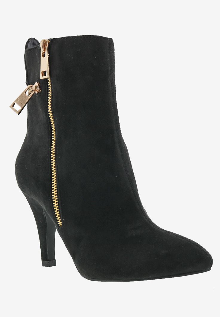 Sassy boots add zip to your wardrobe with decorative horizontal and vertical gold tone zippers at the back and outer side. This dressy ankle boot zips for easy on and off.Microsuede UpperPolyurethane LiningPolyurethane OutsolePolyurethane Footbed3.5 Heel height6" Shaft height11" Boot leg circumferenceBootie available in sizes Medium (6-12,13) and Wide (7-12,13) | Women's Claudia Bootie by Bellini in Black Microsuede (Size 7 M) Zipper Closure Boots For Winter Nights Out, Chic Evening Ankle Boots With Zipper, Chic High Heel Boots With Zipper Closure, Fall Party Heeled Boots With Zipper Closure, Fall Suede Heeled Boots With Zipper, Chic Heeled Boots With Zipper Closure For Night Out, Chic Heeled Boots With Zipper For Night Out, Party Ankle Boots With Zipper Closure, Elegant Boots With Zipper Closure For Night Out