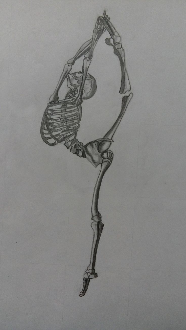 a pencil drawing of a skeleton doing a handstand