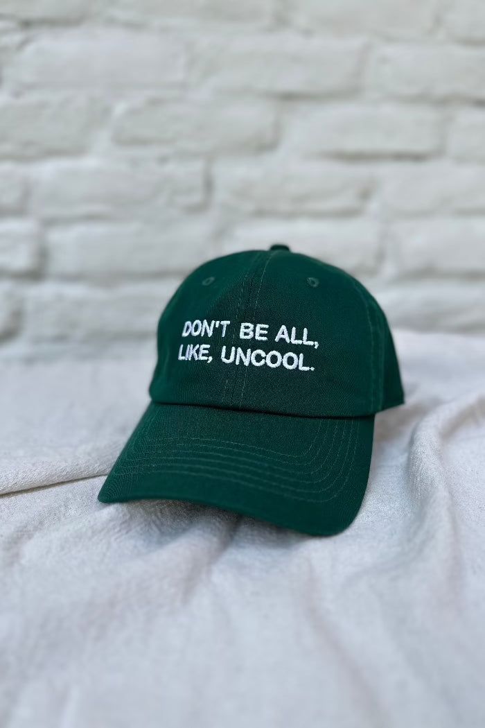 Don't be all uncool Luann Countess Intentionally Blank dad hat | pipe and row boutique seattle Green Hat With Letter Print And Curved Bill, Green Curved Bill Hat With Letter Print, Green Dad Hat With Letter Print, Green Letter Print Snapback Cap, Green Letter Print Dad Hat, Green Snapback Hat With Letter Print, Green Snapback Cap With Letter Print, Green Letter Print Baseball Cap, Green Adjustable Dad Hat With Letter Print