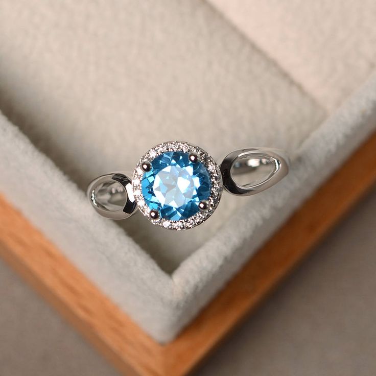 Engagement Ring With Gemstone, Luo Jewelry, Silver Rings Wedding, Blue Topaz Rings, Proposal Rings, Topaz Rings, Swiss Blue Topaz Ring, Memorial Ring, London Blue Topaz Ring