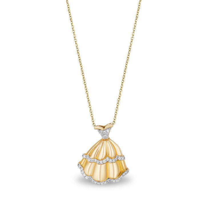 Disney Belle Inspired Diamond Pendant 1/10CTTW | Enchanted Disney Fine Jewelry Yellow Ball Gown, Enchanted Disney, Enchanted Disney Fine Jewelry, Disney Belle, Disney Fine Jewelry, Pendant Sets, Baby Shoot, Gold Jewelry Simple Necklace, Pearl Jewels