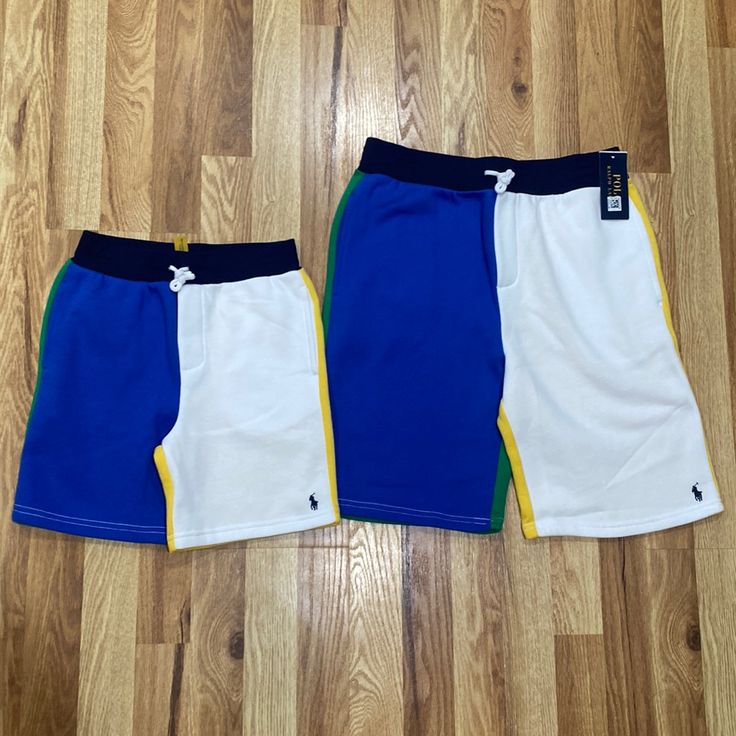 Size Large Adult And Size 7 Kids Key West Style Matching Polo Pants White Cotton Color Block Pants, White Color Block Cotton Pants, Casual Blue Color Block Pants, Playful Blue Shorts For School, Playful Blue Bottoms For School, Playful Blue Cotton Shorts, Casual Blue Bottoms For School, Playful Blue Pants For Playwear, Blue Playful Playwear Pants