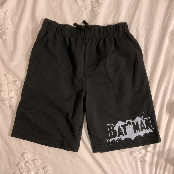 New Without Tags Batman Boys Black Shorts Size Large Black Summer School Bottoms, Black Summer Playwear Bottoms, Black Cotton Shorts For School, Casual Letter Print Playwear Shorts, Black Cotton School Shorts, Black Short Bottoms For School, Black Cotton Shorts With Letter Print, Black Shorts For School, Casual Black School Pants