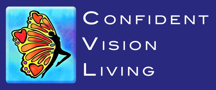 the words confident vision living on a blue background with an image of a butterfly flying