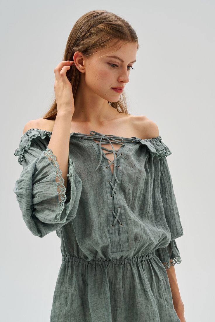 This blouse effortlessly exudes femininity and romance with its delicate details. Imagine strolling through a field of wildflowers in this flowing blouse, the breeze caressing your face and the gentle rustle of leaves accompanying your every step. Feel the pure luxury of linen. The soft fabric feels like the softest embrace of nature against your skin. Delicate lace ruffle details create an ethereal aesthetic, like gentle waves, making you feel like a fairytale princess. Designed with flexibilit Fairy Blouse, Field Of Wildflowers, Flowing Blouse, Victorian Blouse, Ethereal Aesthetic, Fashion Wishlist, Puff Sleeve Blouse, Linen Blouse, Lace Ruffle