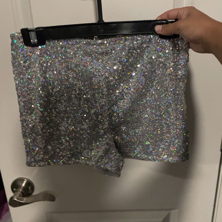 Never Worn Doesn’t Fit Me Has A Stretchy Feeling But Best Fit Would Be Xs Glitter Shorts, Glitter, Womens Shorts, Festival, Collage, Pants, Silver, Women Shopping, Pins