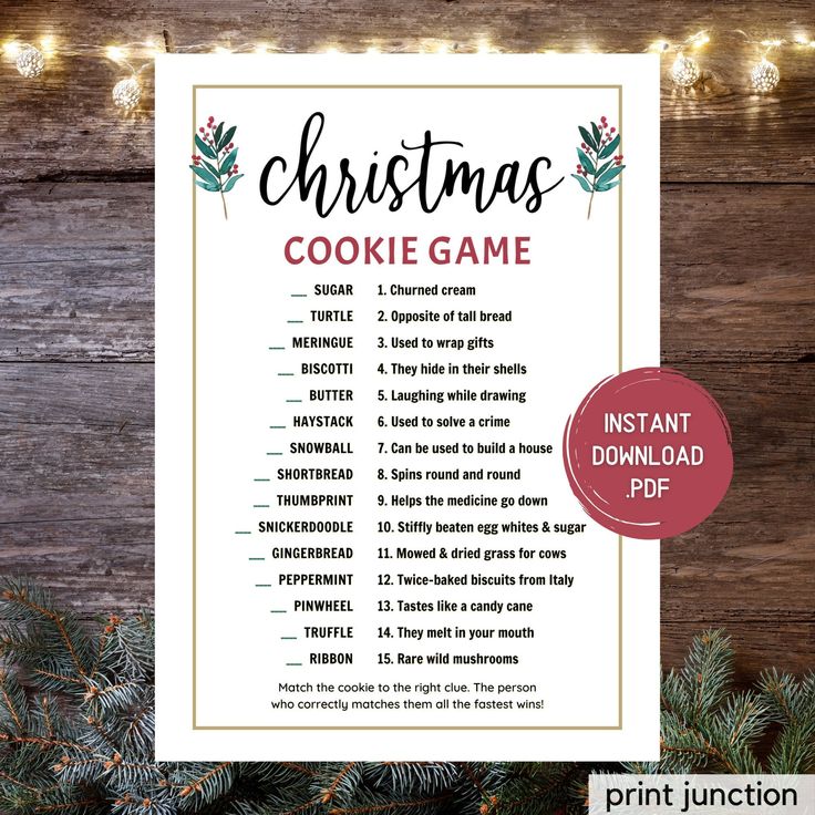 printable christmas cookie game with lights on the background