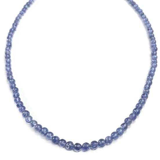 Tanzanite Beaded Sterling Silver Necklace 50.00ctw Formal Single Strand Round Crystal Necklaces, Formal Single Strand Crystal Necklace, Round Faceted Beads Necklace For Formal Occasions, Formal Round Necklace With Faceted Beads, Formal Round Necklaces With Faceted Beads, Formal Faceted Beads Round Necklace, Adjustable Crystal Necklaces With Round Beads For Formal Occasions, Formal Crystal Necklace With Round Beads, Adjustable Crystal Necklaces With Round Beads For Formal Events