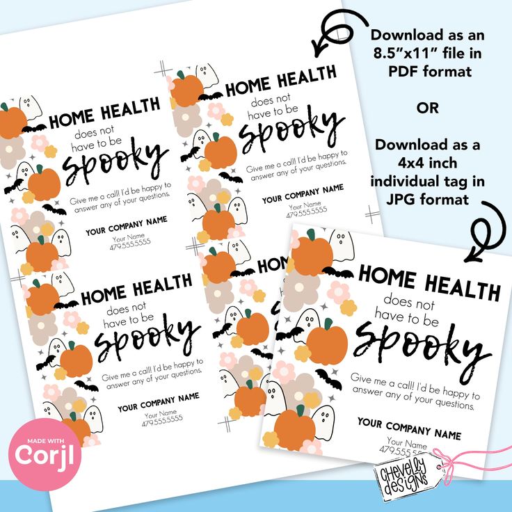 three halloween printables with the words home health and spooky on them