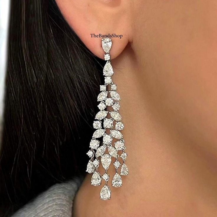 Multi Shape Lab Grown Diamond Earrings, Chandelier Earrings, Dangle Drop Wedding Earrings Gift, 18k White Gold Earrings, Party Wear Earrings   ✹✹𝐖𝐞𝐥𝐜𝐨𝐦𝐞 𝐭𝐨 𝑻𝒉𝒆𝑩𝒂𝒏𝒅𝒔𝑺𝒉𝒐𝒑✹✹ ★ 𝑺𝒕𝒐𝒏𝒆𝒔 𝑫𝒆𝒕𝒂𝒊𝒍𝒔 ★ ● Stone Shape:- Pear Cut & Marquise Cut & Round Cut ● Stone Type:- Simulated Diamond, Moissanite, Lab-Diamond & Natural Diamond ● Stone Size:- 4x3 mm & 4x2 mm & 2.50 mm, 2 mm  ● Color:- DEF ● Clarity: VVS-VS ● Cut Grade: Excellent ● Making Process: Handmade - Crafted by our e White Gold Drop Chandelier Earrings For Evening, Fine Jewelry Diamond White Chandelier Earrings For Party, Diamond White Chandelier Earrings For Party, Diamond Dangle Teardrop Earrings, Fine Jewelry Pear-shaped Bridal Earrings For Party, Diamond White Teardrop Chandelier Earrings, Diamond Chandelier Dangle Earrings For Celebration, Diamond Dangle Chandelier Earrings, Fine Jewelry Bridal Drop Earrings For Party