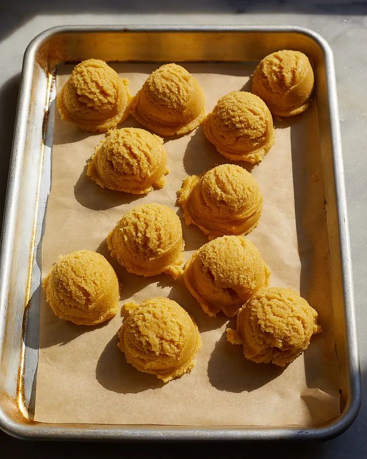 twelve pastries on a baking sheet ready to go into the oven