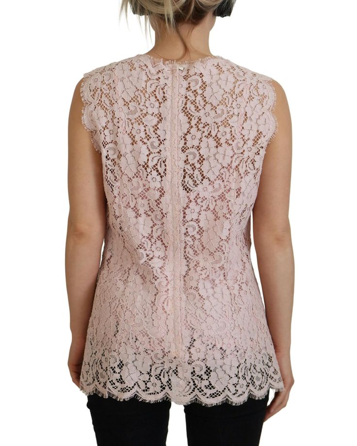 Brand new with tags Sleeveless blouse Translucent material Floral motif in pink powder Openwork cord lace Zipper closure on the back Subtle logo details Made in Italy Pink Powder, Cord Lace, Stefano Gabbana, Blouse Material, Dolce E Gabbana, Dolce & Gabbana, Sheer Lace, Sleeveless Tank, Brunei