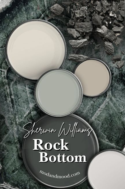 several different shades of paint sitting on top of a rock formation with the words, sheryln williams's rock bottom