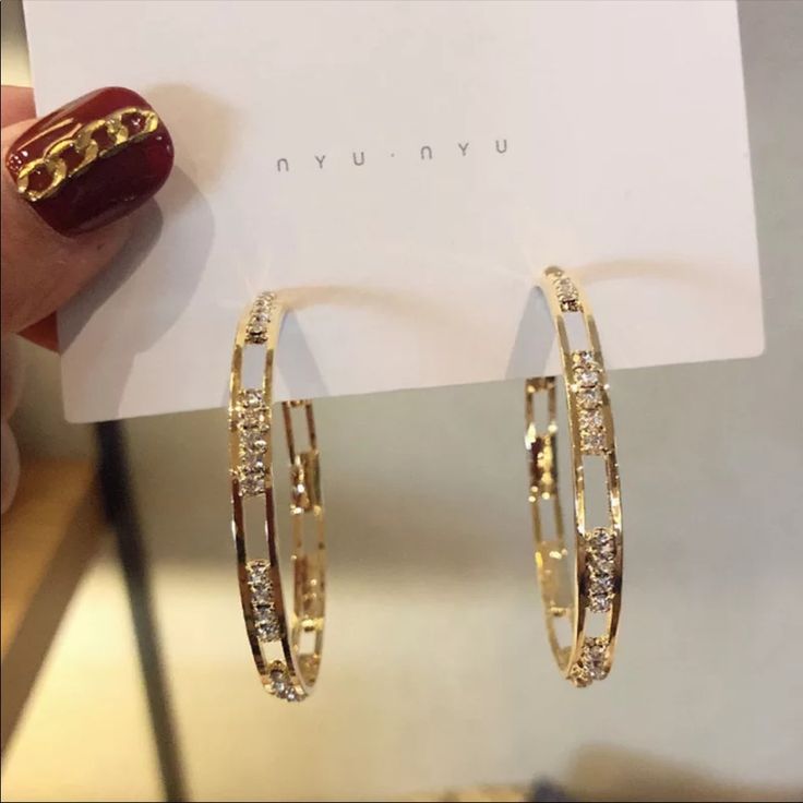 Rose Gold Plated Gold Earrings For Women, Crystal Hoop Earrings, Alloy Earrings, Modern Earrings, Metal Earrings, Cartier Love Bracelet, Rings Simple, Rose Gold Earrings, Rhinestone Earrings