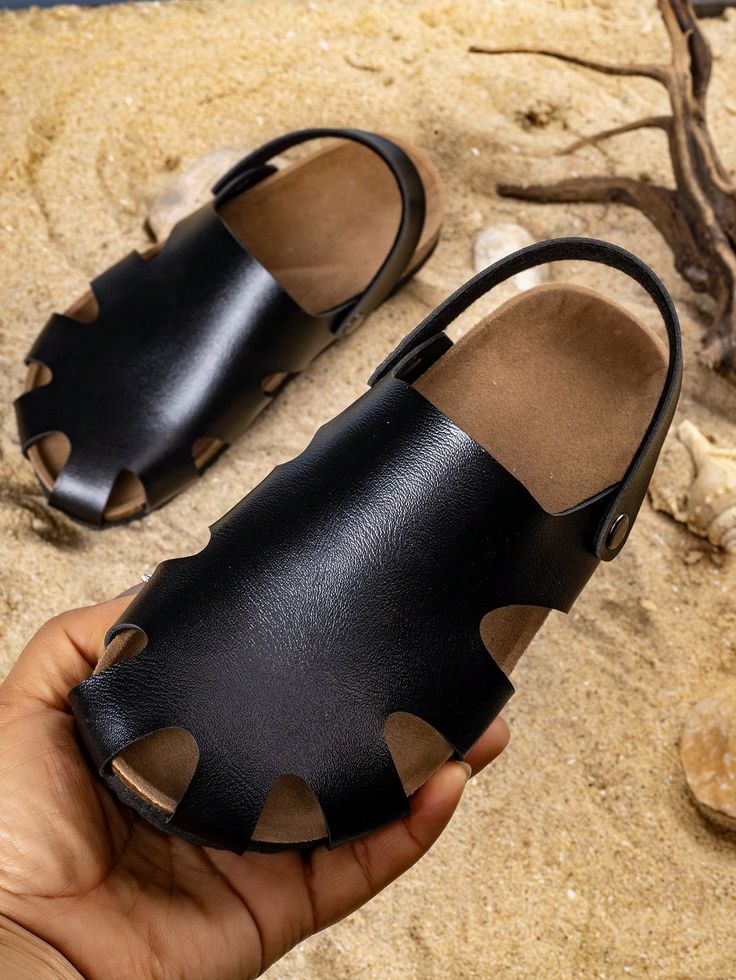 1pair Comfortable And Fashionable Classic Open-Toe Beach Sandals For Spring, Summer, And Fall Black     Plain    Kids Shoes, size features are:Bust: ,Length: ,Sleeve Length: Kids Flats, Baby Sandals, Calf Socks, Kids Sandals, White Flats, Kids Socks, Beach Sandals, Short Socks, Flat Sandals