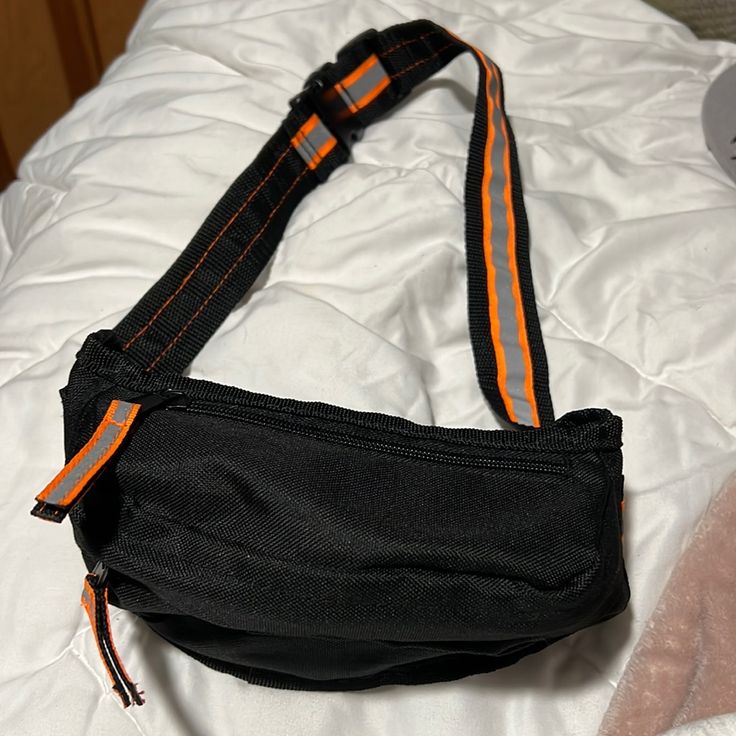 Brand New Black Shoulder Bag With Pockets For Streetwear, Casual Black Bag With Pockets, Black Bags With Pockets For Streetwear, Casual Black Shoulder Bag With Cell Phone Pocket, Black Streetwear Bags With Pockets, Orange Pouch Shoulder Bag For School, Functional Orange Bags With Adjustable Strap, Functional Orange Bag With Adjustable Strap, Black Pouch Bag For Streetwear