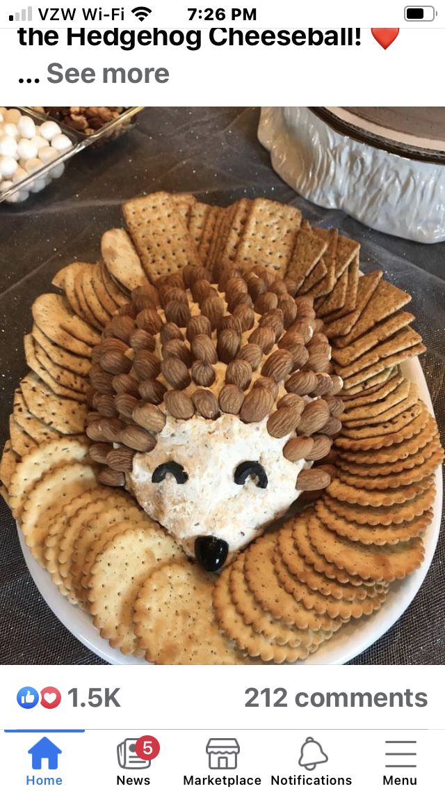 a hedgehog made out of crackers on a plate