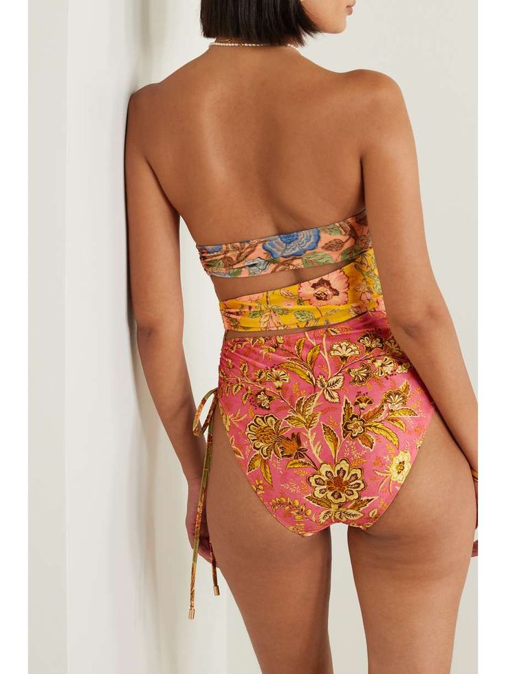 ZIMMERMANN Junie strapless cutout floral-print swimsuit | NET-A-PORTER Strapless Neckline, Cut Out Swimsuits, Sunny Yellow, Print Swimsuit, Print And Cut, Women Collection, Fashion Prints, Sweater Hoodie, Bathing Suits