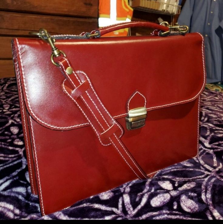 New 15" Hand Made Italian Leather Briefcase Satchel Laptop Office Bag Red Messenger This Can Be A Mans Or Women's Satchel Hand Made By Serguio Rogetti With Solid Brass Hardware Thanks For Looking Red Laptop Satchel Bag, Red Satchel Laptop Bag, Red Business Shoulder Bag With Adjustable Strap, Classic Red Rectangular Bag, Burgundy Rectangular Satchel For Business, Classic Burgundy Rectangular Satchel, Luxury Red Leather Briefcase, Red Rectangular Satchel For Office, Classic Red Bag For Daily Use