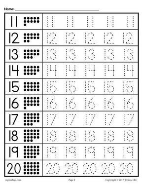 the number ten worksheet for numbers 1 - 10 with dotted lines and dots