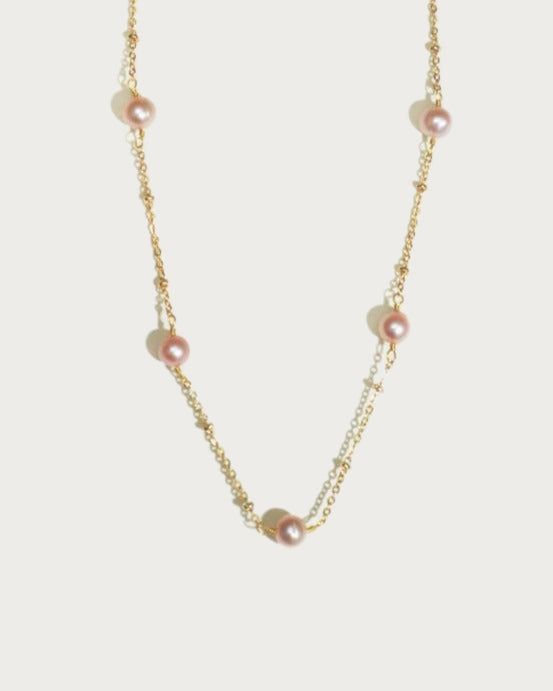 The magic of pearls intertwined with gold plated chain to create a heavenly appearance. This is exactly what you get in Pink Yumi Freshwater Pearl necklace that we have for you. Beautiful to wear on every occasion, this shining piece of jewelry is one of the best accessories you will ever expect to have. If you have been looking for a charmer necklace that comes as a breath of fresh air, then this is exactly what you need. Materials: 18k gold plated brass, freshwater pearl Measurements: 16.5"/41 En Route Jewelry, Pearl Comb, Pearl Collar, Pink Pearl Necklace, Instagram Tags, Freshwater Pearl Necklaces, Gold Plated Chains, Fresh Water, Freshwater Pearls