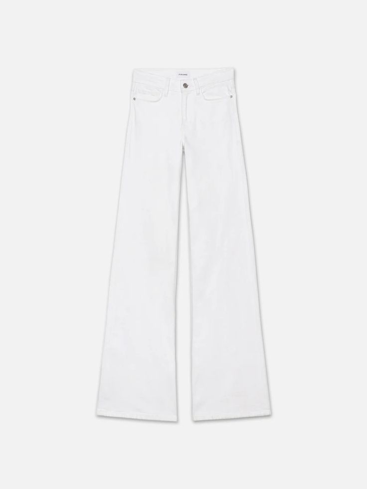 LE SLIM PALAZZO WHITE Chic Cotton Summer Flares, Chic Cotton Flares For Summer, Modern White Stretch Bottoms, Trendy White Spring Flares, White Flared Wide Leg Cotton Pants, White Flare Wide Leg Cotton Pants, White Full-length Flare Jeans For Spring, White Stretch Flare Jeans For Fall, White Wide Leg Flares For Spring