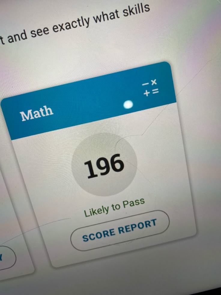 a computer screen with a math test on it's display and the score report below