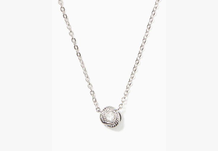 the finishing touch to your outfit. and the reason for all the oohs and aahs. | Kate Spade Infinity And Beyond Knot Mini Pendant Necklace, Clear/silver Kate Spade Outlet, Accessories Jewelry Necklace, Your Outfit, Mini Pendant, Women Accessories Jewelry, Chain Lengths, Women's Accessories, Cubic Zirconia, Knot