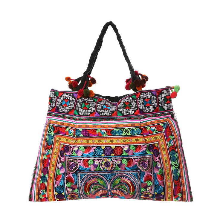 "The beautiful bag is made with an amazing piece of fabric woven by the HMONG hill tribes of Lanna Region (Northern Thailand). Its a great bag for carrying anything. It features a zippered opening area and inside zippered pocket. We buy materials from Hmong market and we design and sew. Some of the bags we modify to improve the product. The Hmong tribes live in the North of Thailand and have origins from the Tibetan area of China. You may not receive the exact bag picture here, As the fabric des Multicolor Embroidered Travel Bag, Embroidered Multicolor Travel Bag, Embroidered Shoulder Beach Bag, Multicolor Embroidered Tote Beach Bag, Bohemian Embroidered Multicolor Beach Bag, Bohemian Multicolor Embroidered Beach Bag, Folk Style Multicolor Embroidered Rectangular Bag, Multicolor Embroidered Canvas Bag For Daily Use, Bohemian Pouch Shoulder Bag With Floral Embroidery