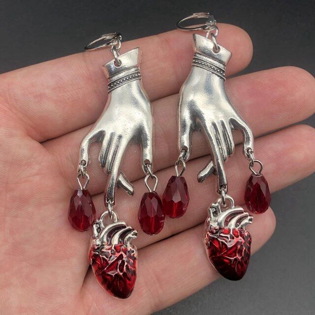 Blood Drop, Punk Earrings, Yokai Watch, Heart Drop Earrings, Ruby Earrings, Halloween Jewelry, Fantasy Jewelry, Gothic Jewelry, Fit Style