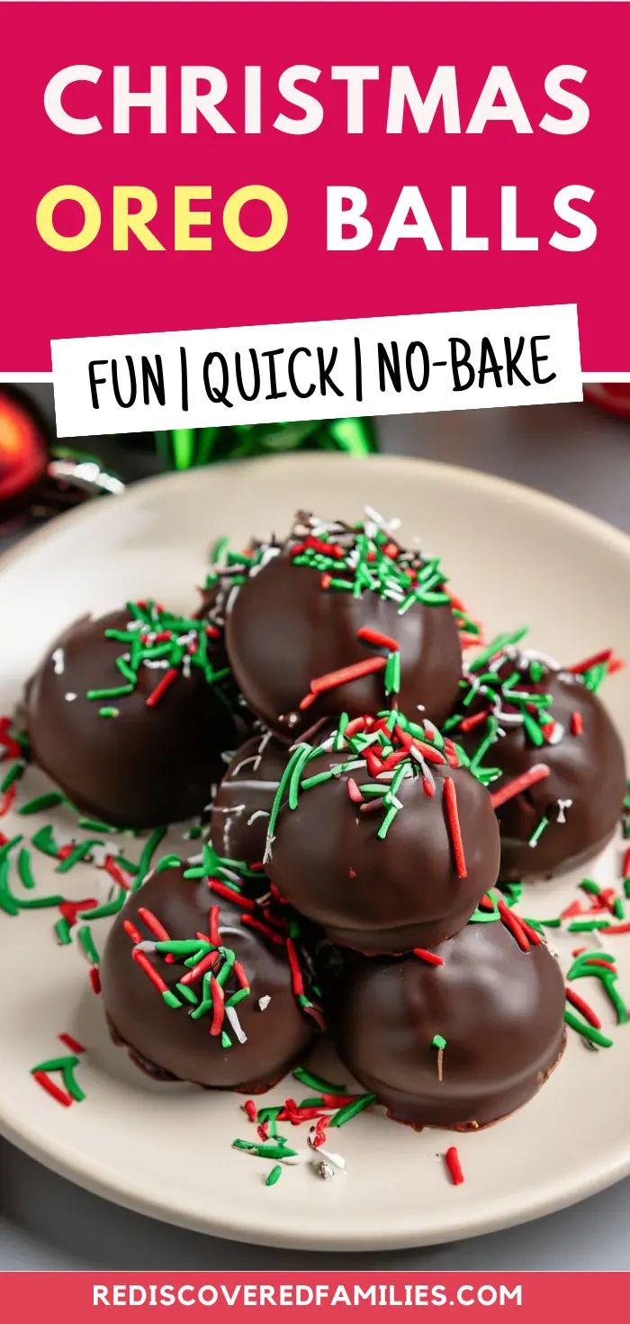 chocolate covered christmas oreo balls on a white plate