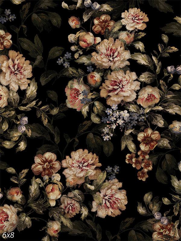 Vintage Floral Tapestry Photography Backdrop - Elegant vintage floral photography backdrop with detailed flowers on a black background. Vintage Rose Background, Romantic Background Aesthetic, Loewe Print, Flowers Aesthetic Vintage, Dark Floral Background, Vintage Pattern Wallpaper, Flower Palette, Tapestry Backdrop, Flower Pattern Design Prints