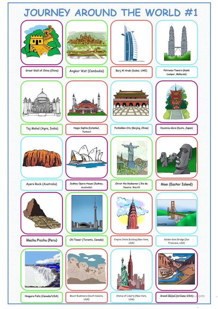 a poster with pictures of different places in the world and words that describe each country