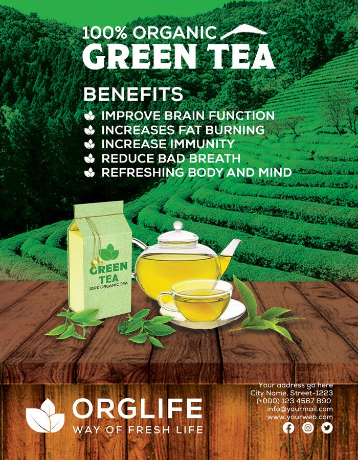 an advertisement for organic green tea