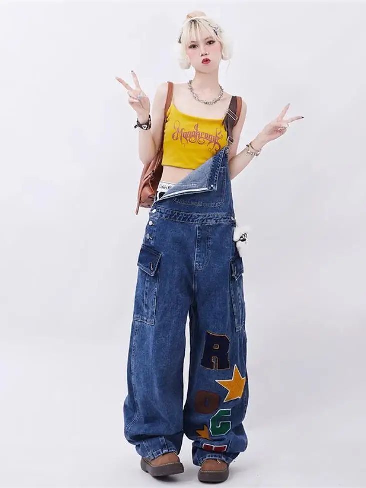 Season : All season Release Date : Summer 2023 Thickness : regular Age : JUNIOR Place Of Origin : China (mainland) Model Number : S6.19 Style : Office Lady Jeans Style : Overalls Fit Type : LOOSE Fabric Type : Plaid Decoration : embroidery Waist Type : low Closure Type : button fly Wash : light Length : Ankle-Length Pants Material : COTTON Gender : WOMEN Item Type : JEANS Brand Name : BiggOrange Elasticity : Slight Strech S:       Length  103CM       Waist   88CM  Hip  100 CM        M:      Leng Denim Overalls Women, Overalls Fit, Womens Denim Overalls, Wide Leg Pants Outfit, Embroidery Denim, Style Overalls, Y2k Retro, Summer Retro, Skirt And Sneakers