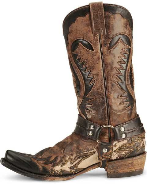 Western Brown Moto Boots With Buckle Closure, Western Style Brown Moto Boots With Buckle Closure, Rustic Leather Moto Boots For Rodeo, Rugged Snip Toe Moto Boots For Ranch, Rugged Moto Boots With Snip Toe For Ranch, Western Moto Boots With Buckle For Rodeo, Rugged Snip Toe Boots With Buckle Closure, Rugged Boots With Buckle Closure And Snip Toe, Western Leather Moto Boots For Country Events