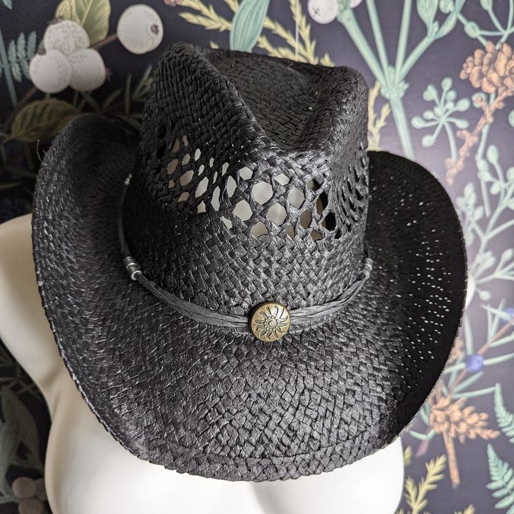 New With Tags. Black Straw Cowboy Hat Fits Up To 23 In Approximately. Very Stiff, Not Bendable. Milani. Beach Hat Boho Western Festival Country Straw Cowgirl Hat, Western Festival, Straw Cowboy Hat, Sun Charm, Hat Fits, Cowgirl Hat, Cowgirl Hats, Beach Hat, Cowboy Hat