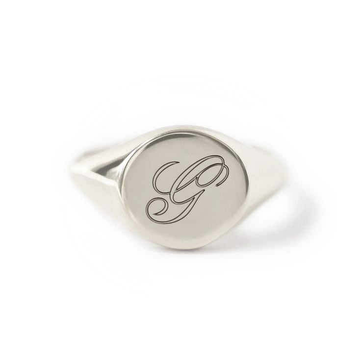 An elegant Script Initial engraved onto our bold Signet Ring. Good weight with a smooth comfort fit polish. Sterling Silver Hypoallergenic, lead and nickel free Diameter 10mm Band Thickness 2mm #R010 Script Initial, Sterling Silver Initial, Stylish Rings, Engraved Rings, Signet Ring, Timeless Pieces, Sterling Silver Rings, Cufflinks, Jewelry Collection