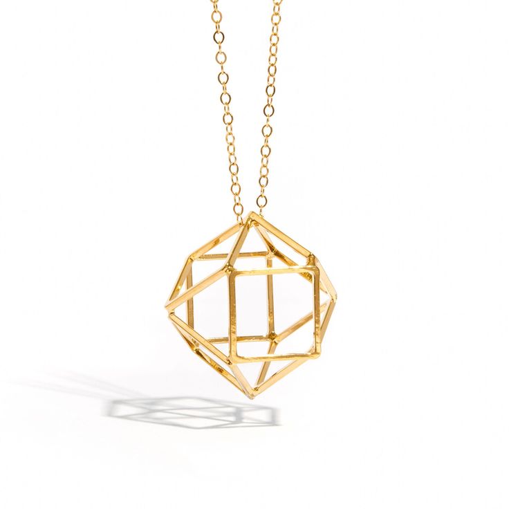 3D prism necklace Modern Geometric Gold Jewelry, Modern Gold Geometric Necklace, Gold Geometric Minimalist Necklace, Minimalist Geometric Gold Jewelry, Minimalist Gold Geometric Necklace, Minimalist Geometric Gold Necklace, Minimalist Gold Hexagon Necklace, 3d Polygon, Architectural Jewelry