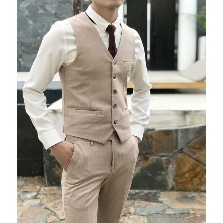 Fashion Double Breasted 2 pieces Mens Suit For Wedding (Vest+Pants) Business Occasions:  Everyday workwear. Business meetings. Social Gatherings:  Parties and events. Weddings. Special Events:  Graduation ceremonies. Award ceremonies. Casual Moments:  Weekend gatherings. Casual dates. Entertainment Events:  Stage performances. Concerts or theaters. Mens Suit With Vest, Casual Groom Attire Rustic, Mens Wedding Vest, Groom Attire Rustic, Mens Suit For Wedding, Groomsmen Vest, Groom Vest, Casual Groom Attire, Grooms Men