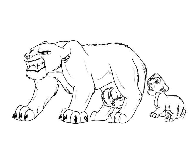 the lion and cub are depicted in this coloring page, which shows how to draw them