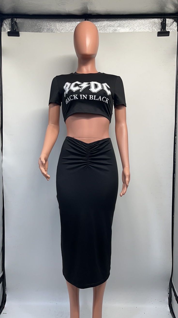 Black Letter Crop Top with Length Skirt Fitted Black Casual Maxi Skirt, Fitted Black Maxi Skirt Casual, Black Fitted Maxi Skirt Casual, Black Fitted Casual Maxi Skirt, Black Maxi Skirt For Party, Casual Black Maxi Skirt For Party, Fitted Black Maxi Skirt For Club, Black Fitted Maxi Skirt For Club, Casual Black Maxi Skirt For Night Out