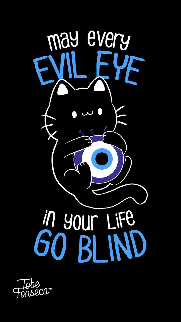 a black t - shirt with an image of a cat and the words, may every evil eye in your life go blind