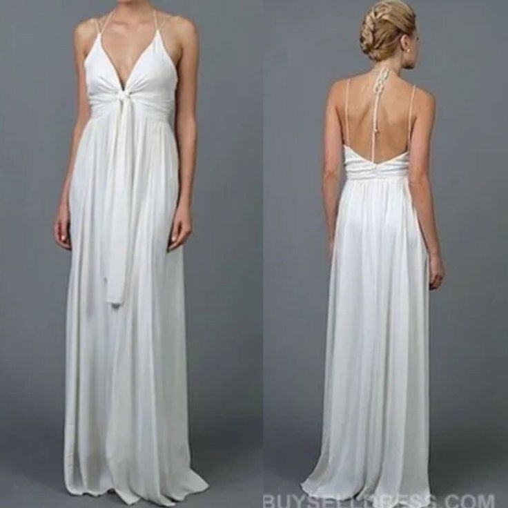 New With Tag- Retail $575 + Tax Gorgeous Nicole Miller Wedding Dress Size 2 Cm0023 Ivory Or Antique White, Not Stark White Princess Silhouette, Halter Neckline. Beautiful Wedding Dress, Perfect For Casual Country Chic, Elegant City Wedding, Or Beach Destination Wedding. Very Feminine. Self-Bustle. 92% Silk, 8% Spandex Button At Back Of Thighs That You Can Unbutton To Make The Back A Little Longer, Or To Hold It Up Higher (For Dancing Etc) Breast Area Seems To Be Approx 14.5" From Side To Side Elegant Floor-length Maxi Dress For Wedding Night, Elegant V-neck Wedding Dress For Beach Wedding, V-neck Wedding Dress With Tie Back, V-neck Tie Back Wedding Dress, V-neck Tie-back Wedding Dress, White Evening Dress With Sweep Train For Bridesmaid, Floor-length Wedding Gown With Back Opening, Elegant White Floor-length Bridesmaid Dress, White Bridesmaid Evening Dress With Sweep Train